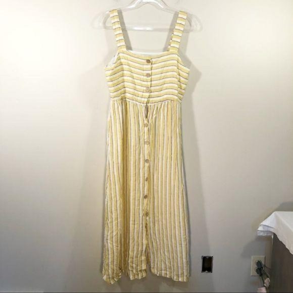 Rachel Zoe Yellow Striped Long Linen Dress, Size 8 - Picture 5 of 6